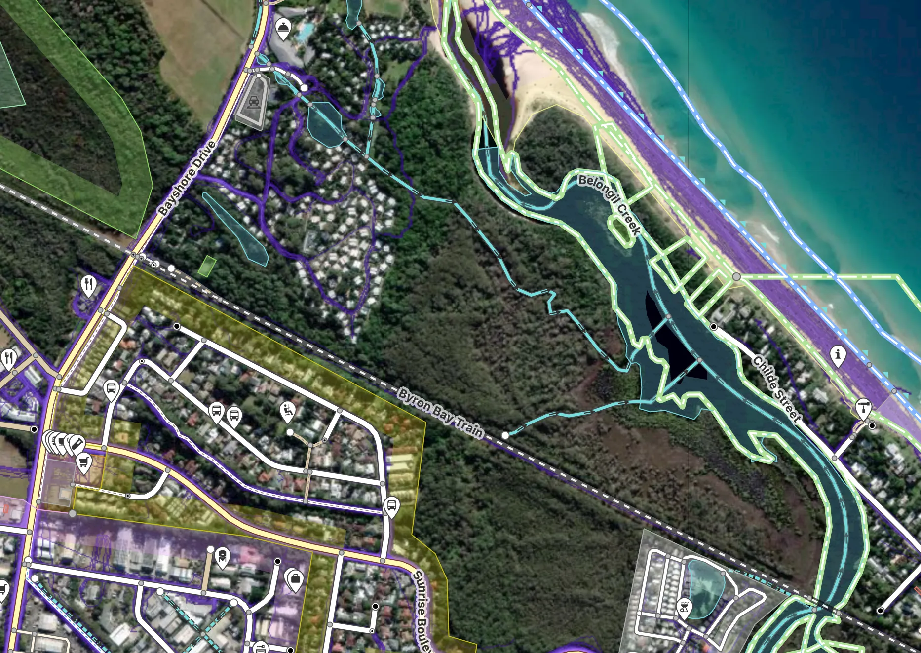 Same neighborhood with cycling-only heatmap filter, showing less data